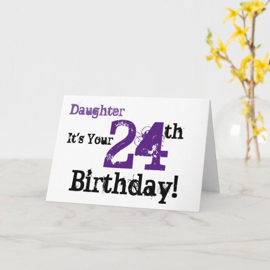 娘の24歳の誕生日の挨拶は黒、紫。 カード (黄色い花)