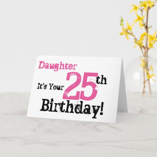 娘の25歳の誕生日の挨拶を黒、ピンク。 カード (黄色い花)