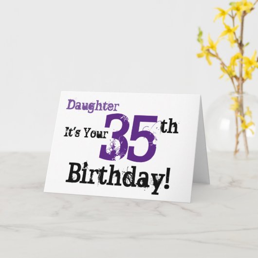 娘の35歳の誕生日の挨拶は黒、紫。 カード (黄色い花)