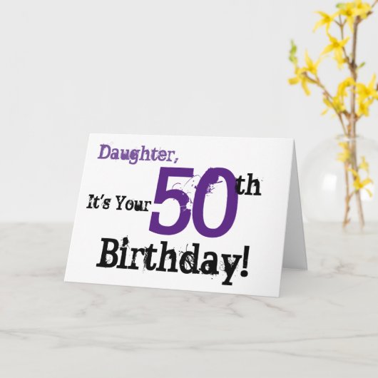 娘の50歳の誕生日の挨拶は黒、紫。 カード (黄色い花)