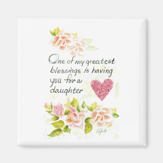 娘は娘の素晴らしバラ賛美ハートことわざ マグネット (正面)