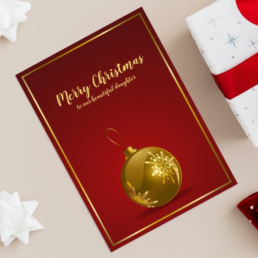 娘へのクリスマスプレゼント ゴールドオーナメントカード サンキューカード