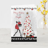 娘へのクリスマス おしゃれな女性 カード (黄色い花)