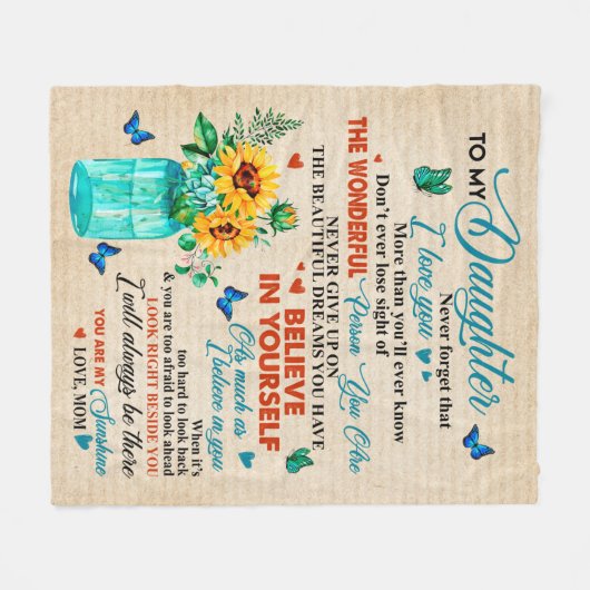 娘への母の贈り物からのラブレター誕生日 フリースブランケット (正面(横))