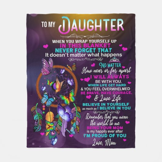 娘への蝶々の贈り物、娘の誕生日 フリースブランケット (正面)