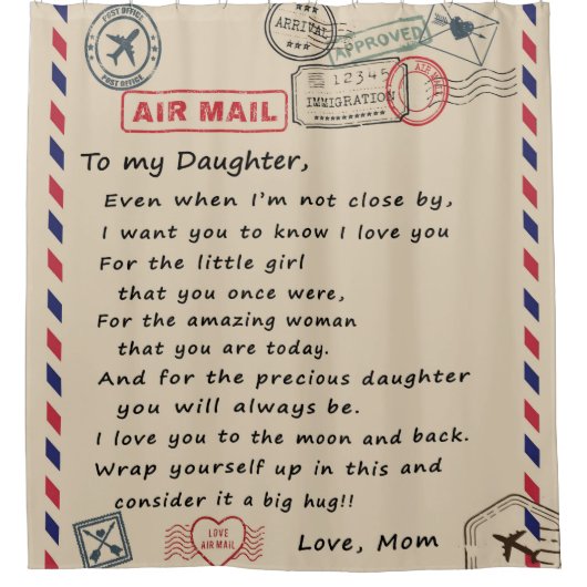 娘への贈り物、ラブレターの娘と母 シャワーカーテン (正面)