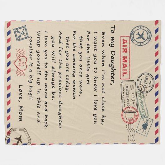 娘への贈り物、ラブレターの娘と母 フリースブランケット (正面(横))