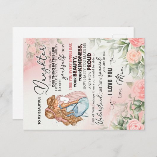 娘への贈り物、ラブレターの娘と母 ポストカード (正面/裏面)