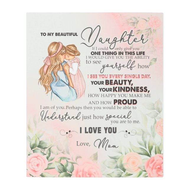 娘への贈り物、ラブレターの娘と母 メタルプリント (正面)