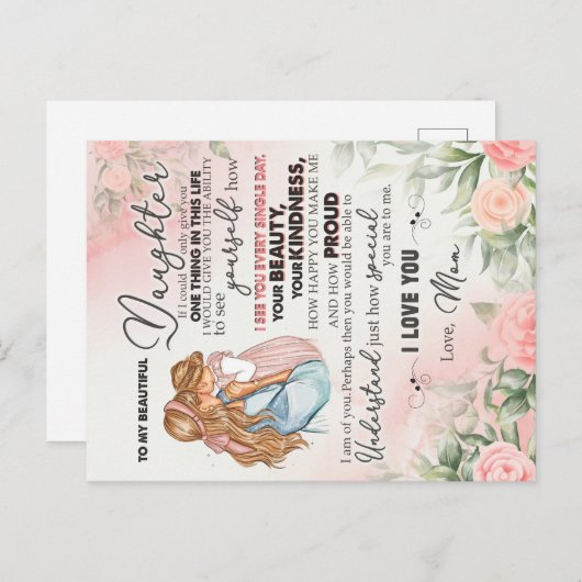 娘への贈り物、ラブレターの娘と母 案内ポストカード (正面/裏面)