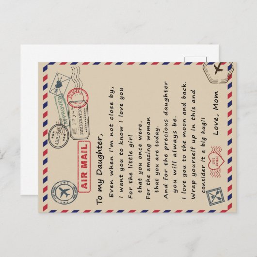娘への贈り物、ラブレターの娘と母 案内ポストカード (正面/裏面)