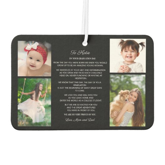 娘へ卒業式の日4写真記念 カーエアーフレッシュナー (裏面)