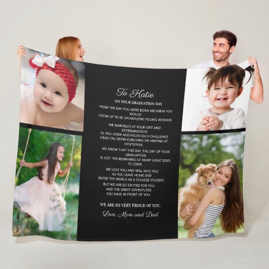 娘へ卒業式の日4写真記念 フリースブランケット (インサイチュ)