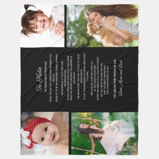 娘へ卒業式の日4写真記念 フリースブランケット (正面)