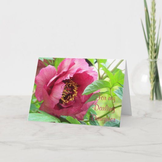 娘へ 赤い芍薬の花の母の日ギフト カード (正面)