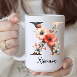 娘や友達への特別なギフトに♪ オーダーメイドの花柄モノグラム コーヒーマグカップ
