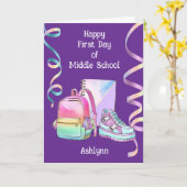 . .娘を迎える中学校の幸せな一日 カード (黄色い花)