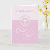 娘バプテスマおめでとうピンクの神の子 カード (黄色い花)