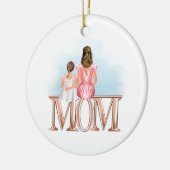 娘パーソナライズされたの茶色の髪のオーナメントを持つ母 セラミックオーナメント (左)