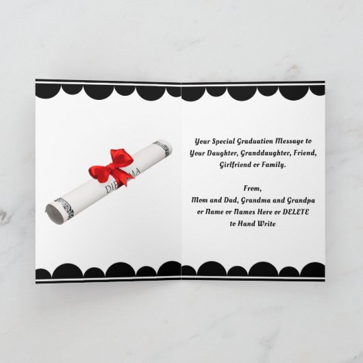 娘パーソナライズされた又は娘の卒業証書 カード (内部)