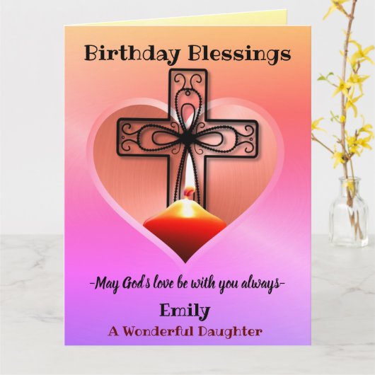 娘パーソナライズされた用クリスチャン誕生日カード カード (黄色い花)