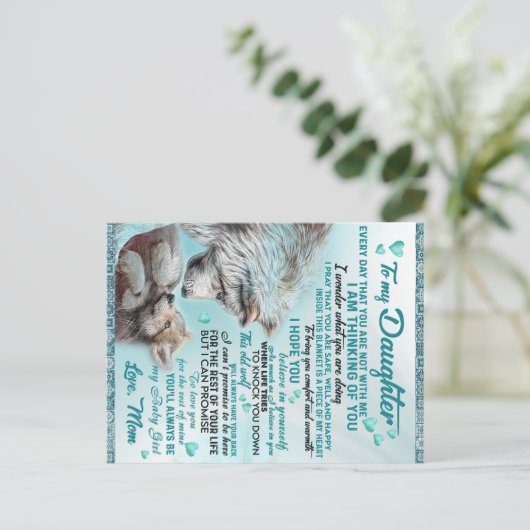 娘ライオン家族へのギフト、娘の誕生日 ポストカード (スタンド正面)