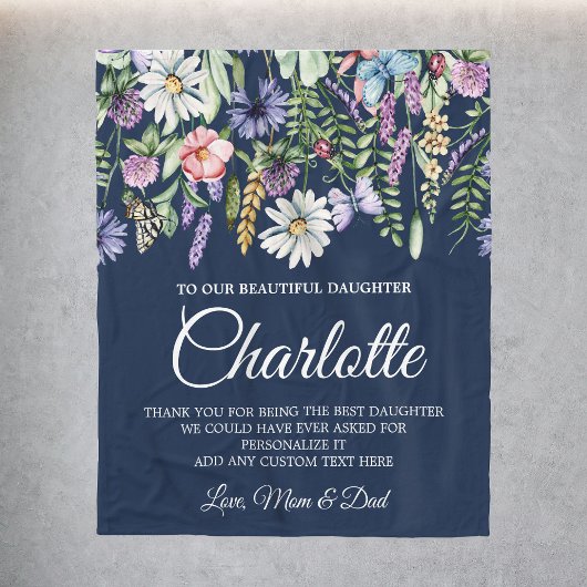 娘ワイルドフラワーメッセパーソナライズされたージ フリースブランケット
