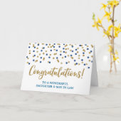 娘及び義理の息子のお祝いの青の金ゴールド カード (黄色い花)