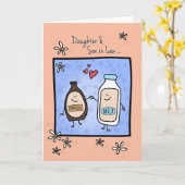 娘及び義理の息子記念日、チョコレートミルク カード (黄色い花)