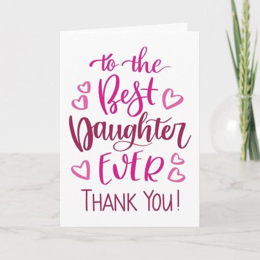 娘最高のがピンクのタイポグラフィに感謝 カード (正面)