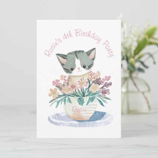 娘誕生日かわいい子猫の名前と写真 招待状 (スタンド正面)