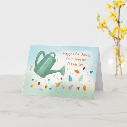 娘誕生日散水缶ハート カード (黄色い花)