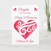 娘1周年記念結婚ピンクハート カード (正面)