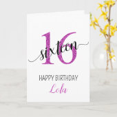 娘16ピンクのグリッター誕生日カード カード (黄色い花)