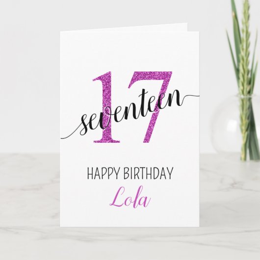 娘17ピンクのグリッター誕生日カード カード (正面)