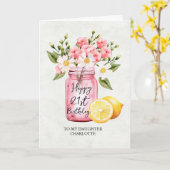 娘21th誕生日のjarピンクの花グリーティング カード (黄色い花)