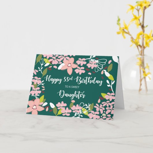 娘33誕生日緑の花 カード (黄色い花)