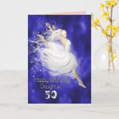 娘50歳、バレリーナ誕生日カードを跳躍 カード (黄色い花)