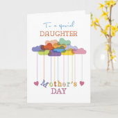 娘、かわいい母の日レインボークラウドハート カード (黄色い花)