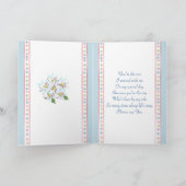 娘、ウェディングパーティー、青い招待状に白いドレス 招待状 (内部)