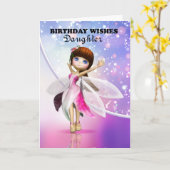娘、ハッピーバースデーカワイトフェアリー踊り カード (黄色い花)