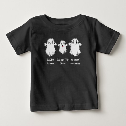 娘 ママ パパ 3人家族の幽霊 ベビーTシャツ (正面)