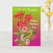 娘/幸せな母の日 – フローラとオウム カード (黄色い花)