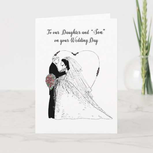 娘 & 「息子」結婚祝い 黒白, 花嫁 カード (正面)