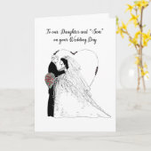 娘 & 「義理の息子」 結婚 祝福カード 黒白, 花嫁 カード (黄色い花)
