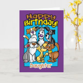 娘,誕生祝い犬,たくさんの犬 カード (黄色い花)