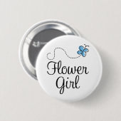 婚礼の日のフラワー・ガールの青ボタン 缶バッジ (正面&裏面)