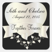 婚礼の日のホワイトゴールドのハート|は個人化なります スクエアシール (正面)