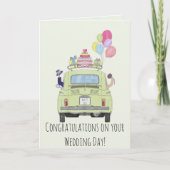 婚礼の日フィアット500おめでとう カード (正面)