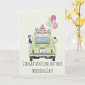 婚礼の日フィアット500おめでとう カード (黄色い花)